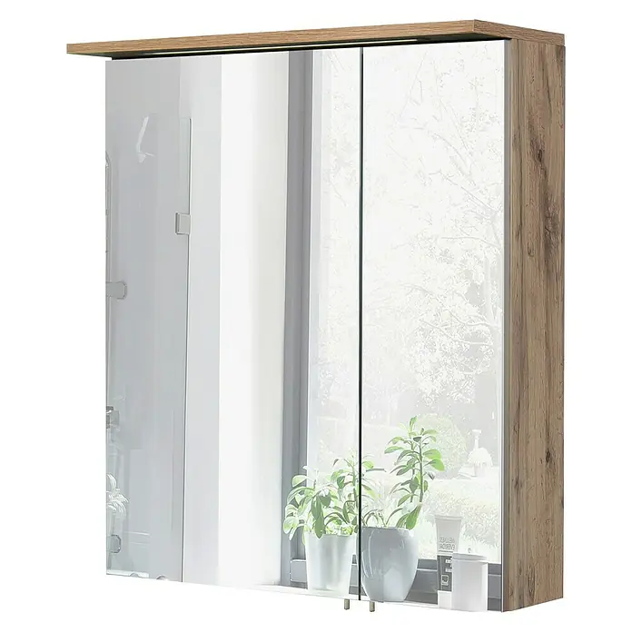 Schildmeyer LED-Spiegelschrank 00.1 Profil 1 - 60 x 72,5 cm, Mit Beleuchtung, Spanplatte, Wotaneiche - Rechte Seitenansicht
