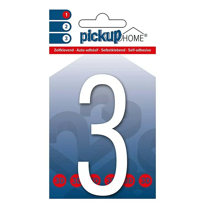Pickup 3D Home Kućni broj Oslo - Visina: 9 cm, Motiv: 3, Bijele boje, Plastika, Samoljepljivo