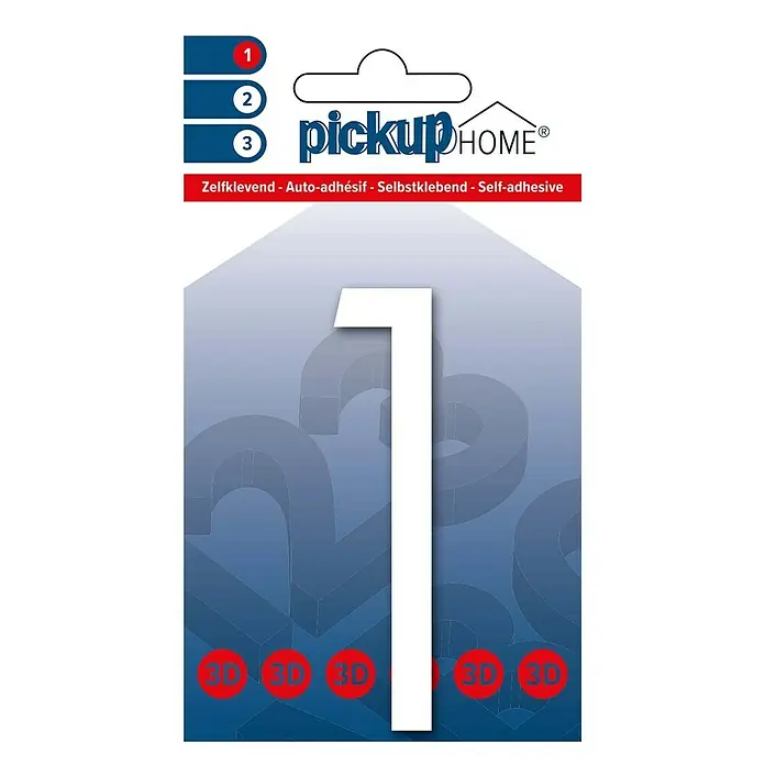 Pickup 3D Home Kućni broj Oslo - Visina: 9 cm, Motiv: 1, Bijele boje, Plastika, Samoljepljivo