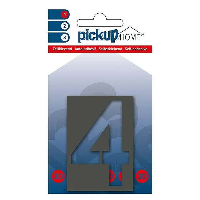 Pickup 3D Home Huisnummer Milan - Hoogte: 6 cm, Motief: 4, Grijs, Kunststof, Zelfklevend