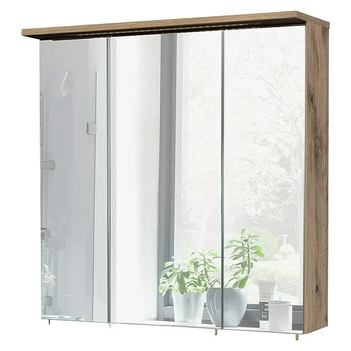 Schildmeyer LED-Spiegelschrank 700.1 Profil 1 - 70,5 x 72,5 cm, Mit Beleuchtung, Spanplatte, Wotaneiche - Rechte Seitenansicht