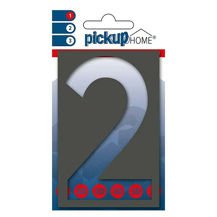 Pickup 3D Home Huisnummer - Hoogte: 10 cm, Motief: 2, Grijs, Kunststof, Zelfklevend
