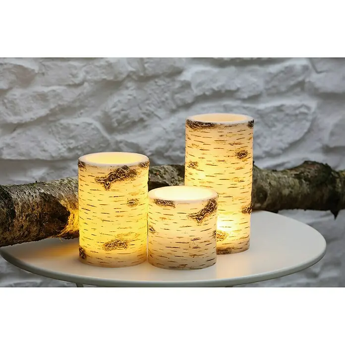 Flower Power LED-Echtwachskerze CEPO - Ø x H: 10 x 10 cm, Birke