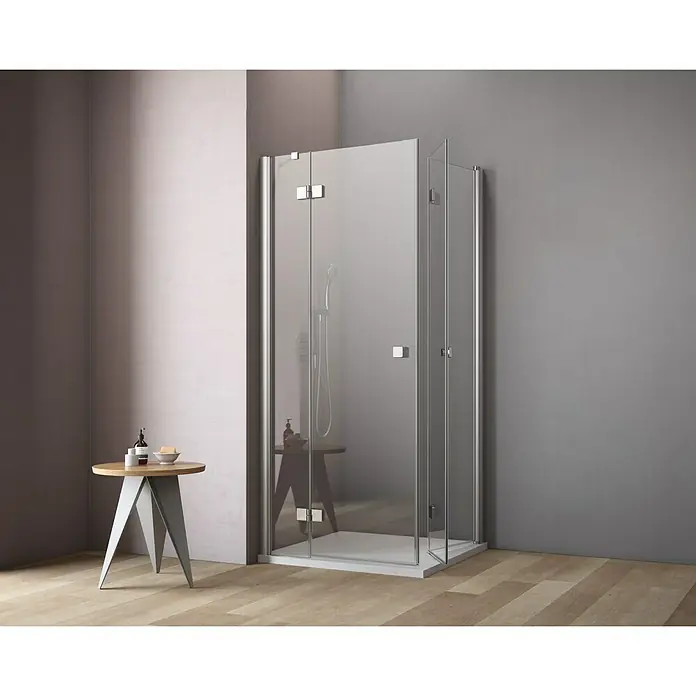 GEO Hit Eckdusche B-E340 - 100 x 100 x 202,2 cm, Unbeschichtet, Stärke: 6 mm, Silber - Vorderansicht