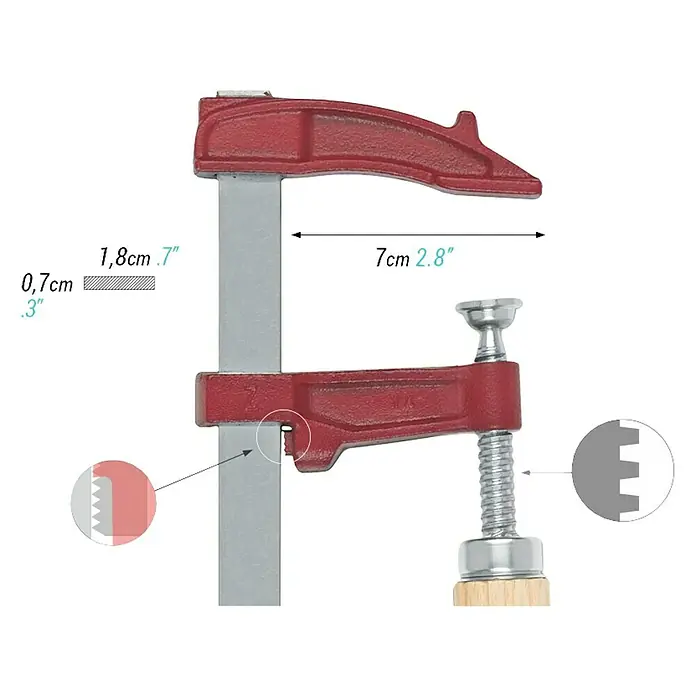 Piher Sargento de fundición MM-15 - Anchura de sujeción: 150 mm, Apertura máxima: 70 mm