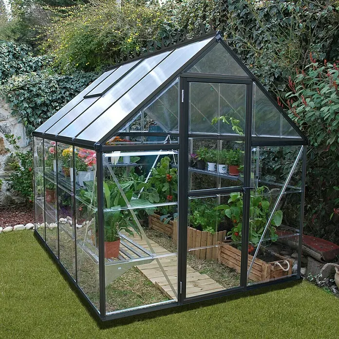 Palram – Canopia Staklenik Hybrid - 247 x 185 x 208 cm, 0,7 mm, Polikarbonat, Antracit - Živopisni prikaz