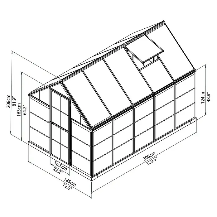 Palram – Canopia Staklenik Hybrid - 185 x 306 x 208 cm, 0,7 mm, Polikarbonat, Antracit