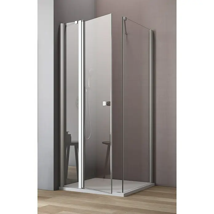 GEO Hit Eckdusche B-F200 - 120 x 80 x 202,2 cm, Unbeschichtet, DIN Anschlag: Links, Stärke: 6 mm, Silber - Vorderansicht