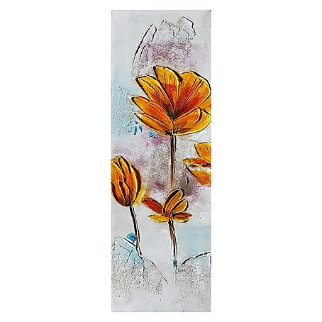 Cuadro pintado a mano Dipinto Vertical flowers in orange
