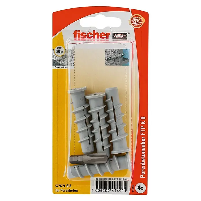 Fischer Porenbetonanker FTP K - M 6, Länge Dübel: 50 mm, 4 Stk.