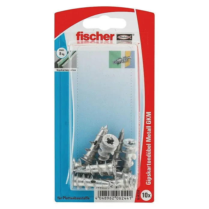 Fischer Gipskartondübel GKM - Länge Dübel: 31 mm, 10 Stk., Ohne Schrauben/Haken, Mit Rand, Metall