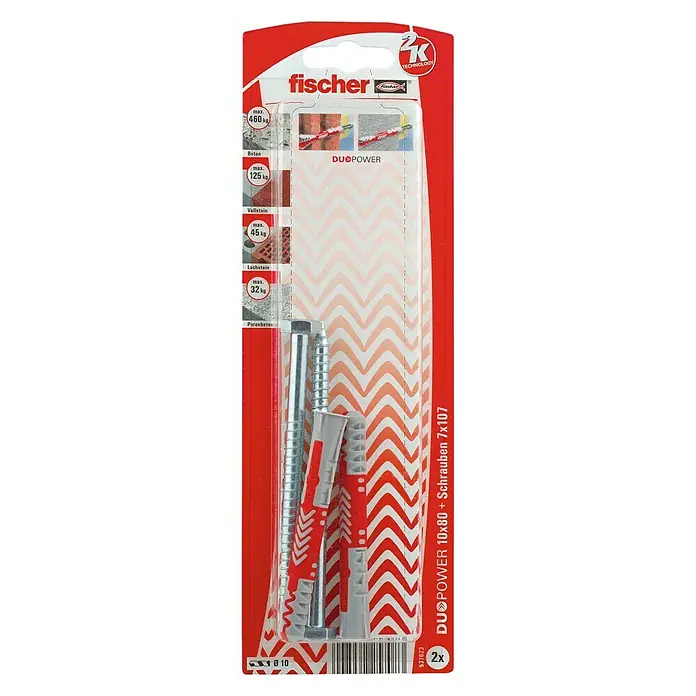 Fischer Duopower Dübel- & Schraubenbox - Durchmesser Dübel: 10 mm, Länge Dübel: 80 mm, 2 Stk., Sechskantschraube