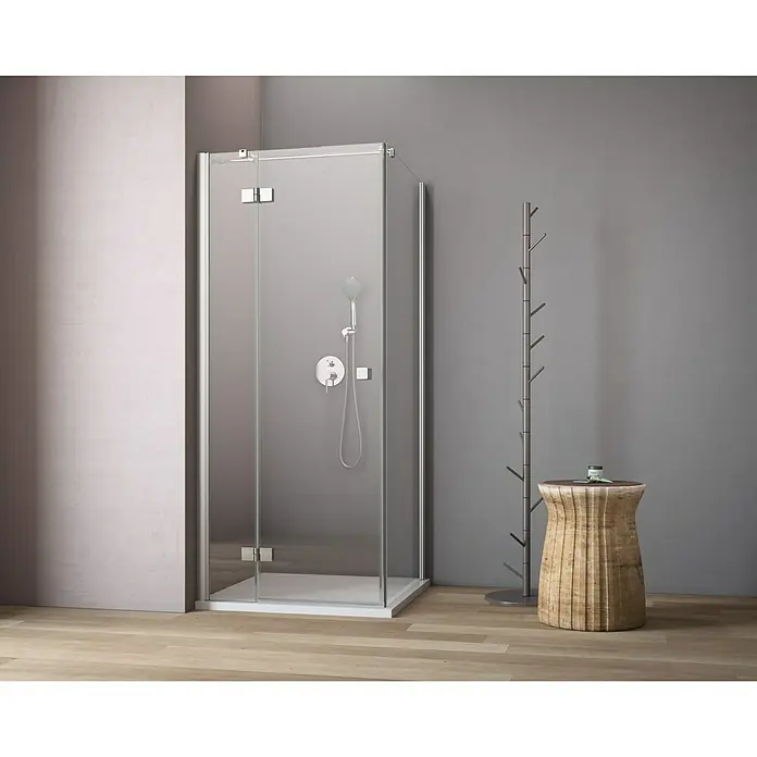 GEO Hit Eckdusche B-F300 - 80 x 80 x 200 cm, Beschichtet, DIN Anschlag: Links, Stärke: 6 mm, Silber - Vorderansicht