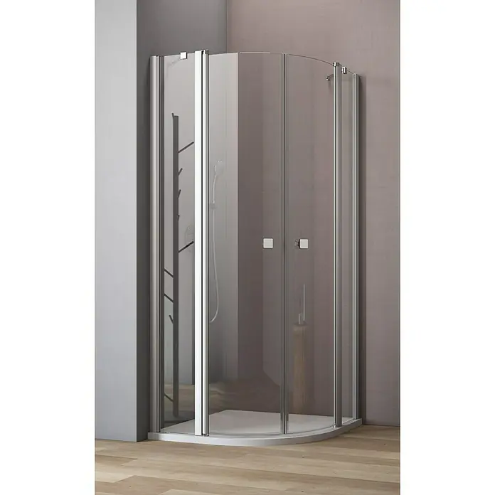 GEO Hit Runddusche B-R200 - 80 x 100 x 202,2 cm, Unbeschichtet, Radius: 500 mm, Stärke: 6 mm, Silber - Vorderansicht