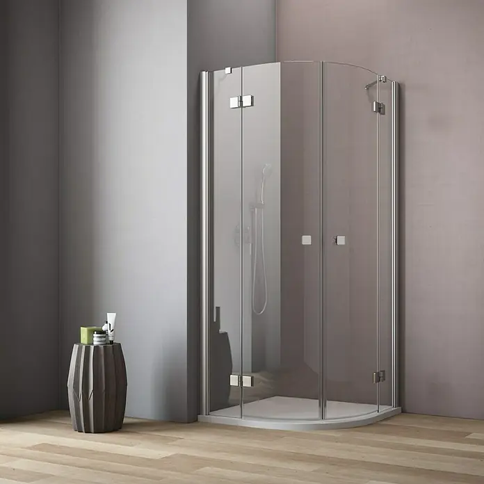 GEO Hit Runddusche B-R300 - 100 x 90 x 200 cm, Unbeschichtet, Radius: 500 mm, Stärke: 6 mm, Silber - Vorderansicht