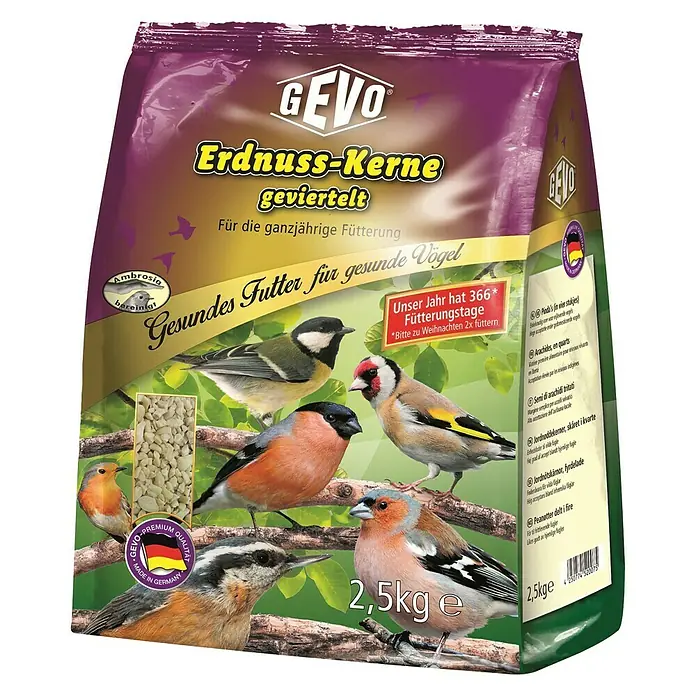 Gevo Wildvogelfutter Erdnusskerne - 2,5 kg, Geviertelt - Vorderansicht