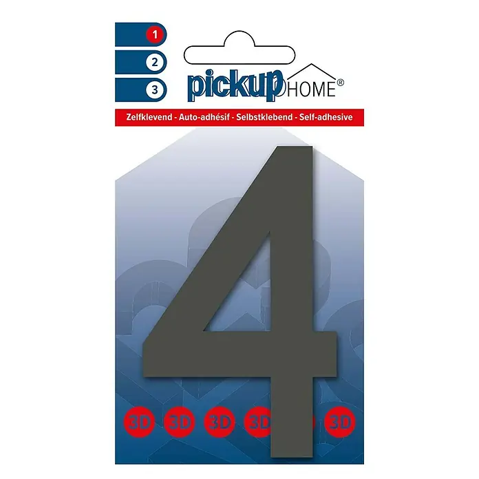 Pickup 3D Home Kućni broj Rio - Visina: 10 cm, Motiv: 4, Sive boje, Plastika, Samoljepljivo