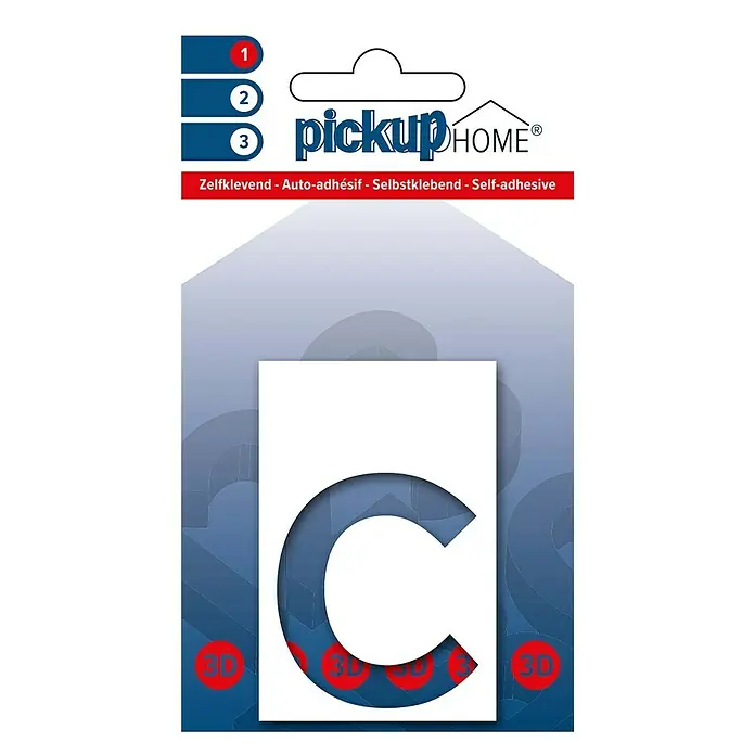 Pickup 3D Home Huisnummer - Hoogte: 6 cm, Motief: c, Wit, Kunststof, Zelfklevend