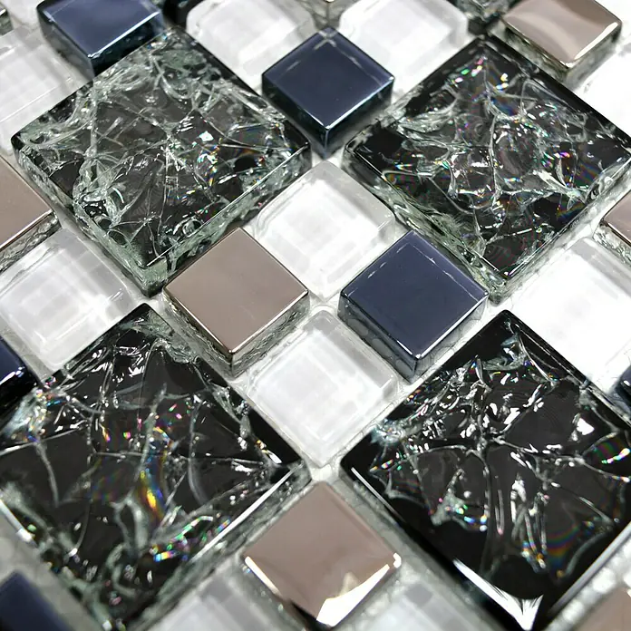 Mosaikfliese Crystal Mix XIC K1499 - 33,8 x 33,8 cm, Schwarz, Glänzend