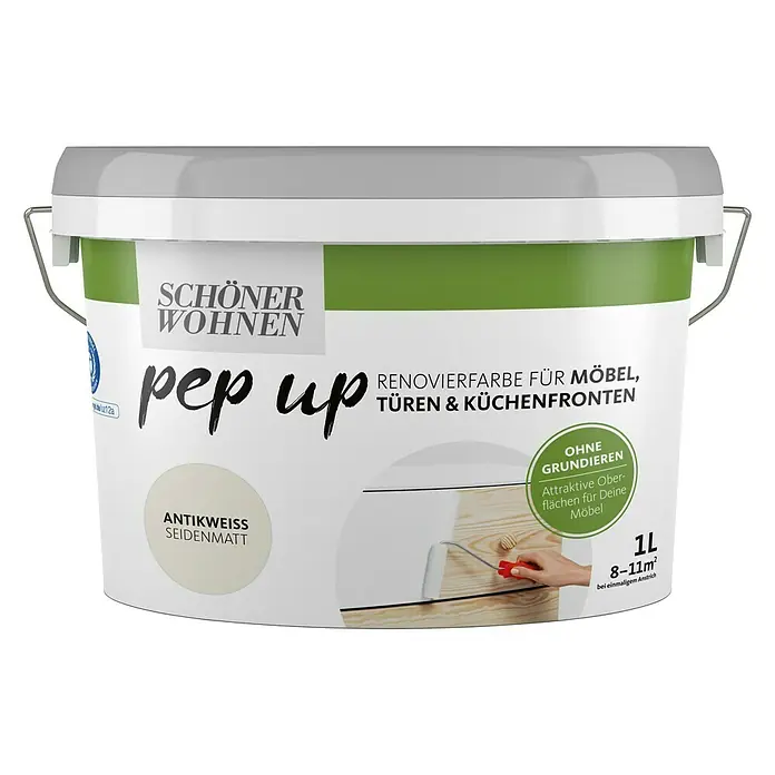 SCHÖNER WOHNEN-Farbe Pep up Renovierfarbe Möbel - Antikweiß, 1 l, Seidenmatt