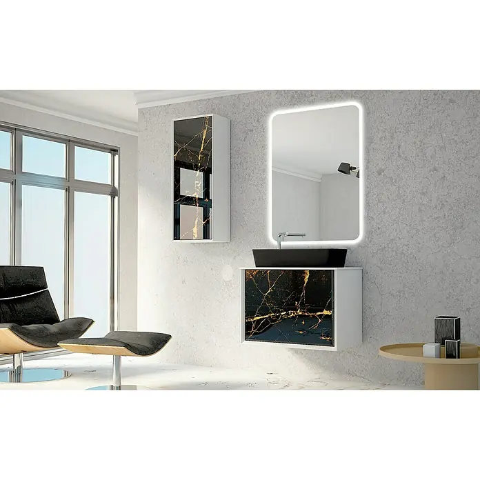 Baden Haus Bellagio Waschtischunterschrank - 46 x 70 x 48 cm, Schwarz/Gold, Glänzend