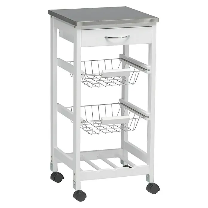 Carro de cocina con bandejas - L x An x Al: 37 x 37 x 76 cm, Blanco/Acero inoxidable