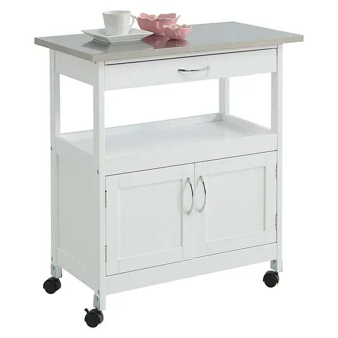 Carro de cocina con puertas - L x An x Al: 37 x 67 x 76 cm, Blanco/Acero inoxidable