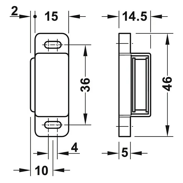Häfele Magneetsluiting - Hechtsterkte: 2 kg, l x b x h: 15 x 13,5 x 45,5 mm, Bruin - Vooraanzicht