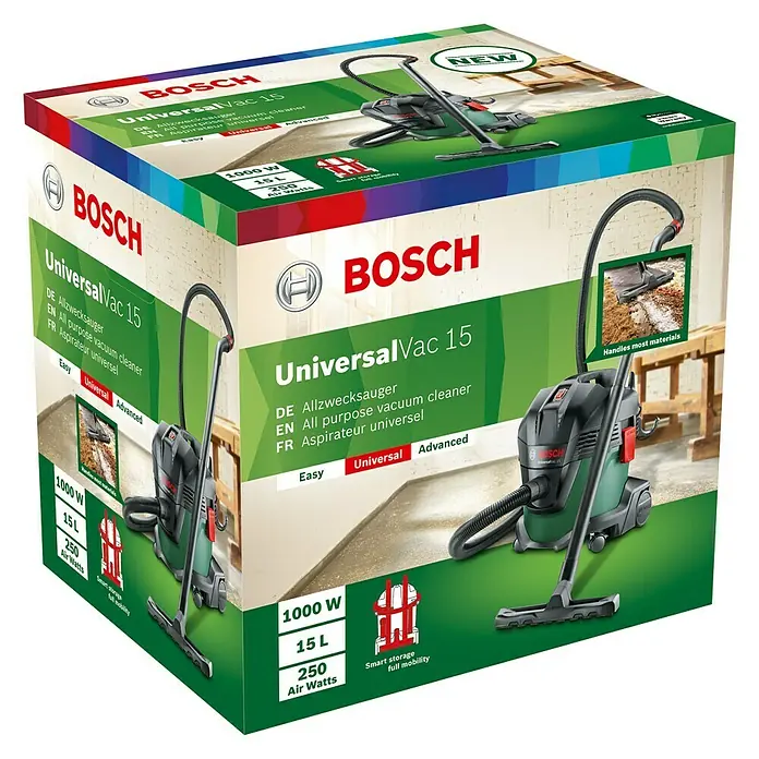 Bosch Nass-Trockensauger UniversalVac 15 - 1.000 W, Max. Unterdruck: 24.000 Pa, 15 l