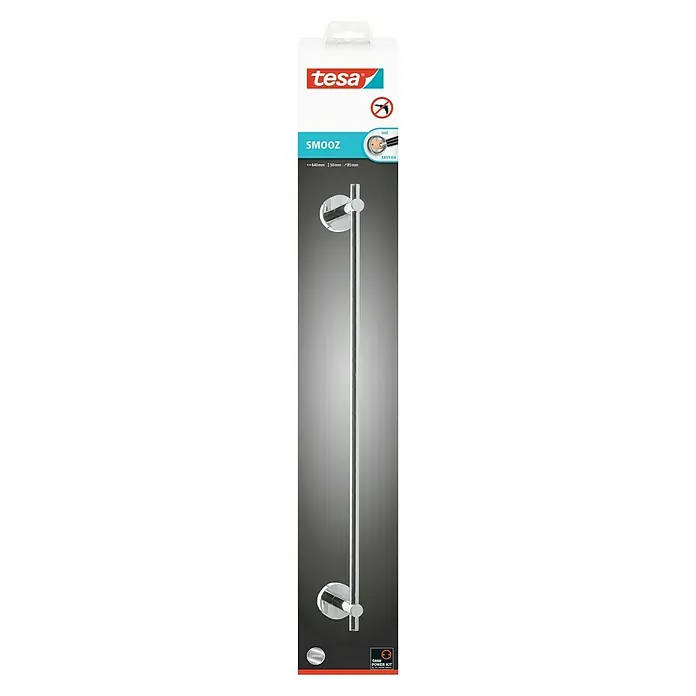Tesa Hukk Badetuchstange Smooz - Breite: 64 cm, Chrom, Glänzend