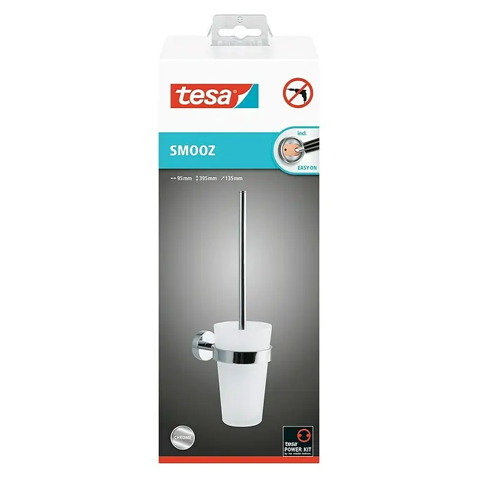 Tesa Hukk WC-Bürstengarnitur Smooz - Glas, Weiß, Chrom