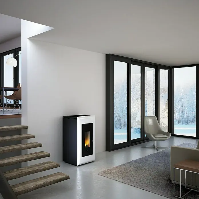 FreePoint Pelletofen Vega Airtight - 2,8 kW - 10,5 kW, Raumheizvermögen: 252 m³, Schwarz/Weiß