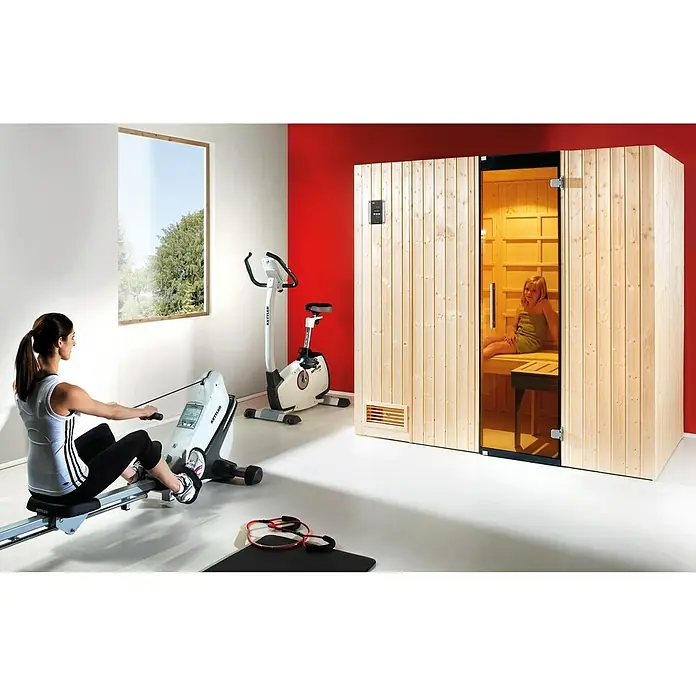 Weka Infrarot-Sauna-Kombikabine Uppsala - Therm-Flächenstrahler + 3,6 kW Bio-Saunaofen, 121 x 212 x 199 cm - Stimmungsaufnahme