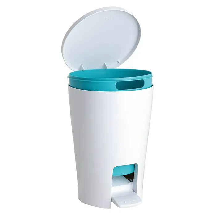 Tatay Cubo con pedal Diabolo - 5 l, Blanco/Turquesa, Redonda, Plástico