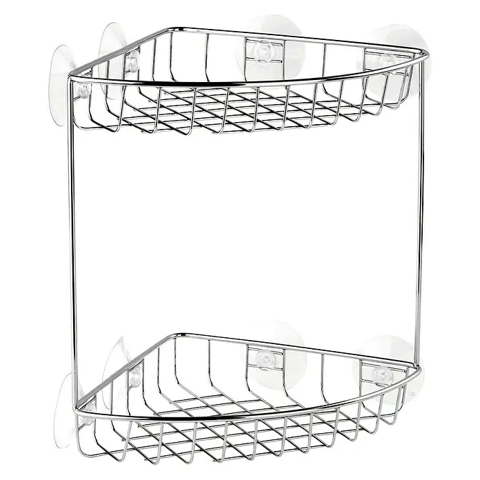 Tatay Cesta de baño angular adhesiva doble - 19 x 19 x 26 cm, Cromo
