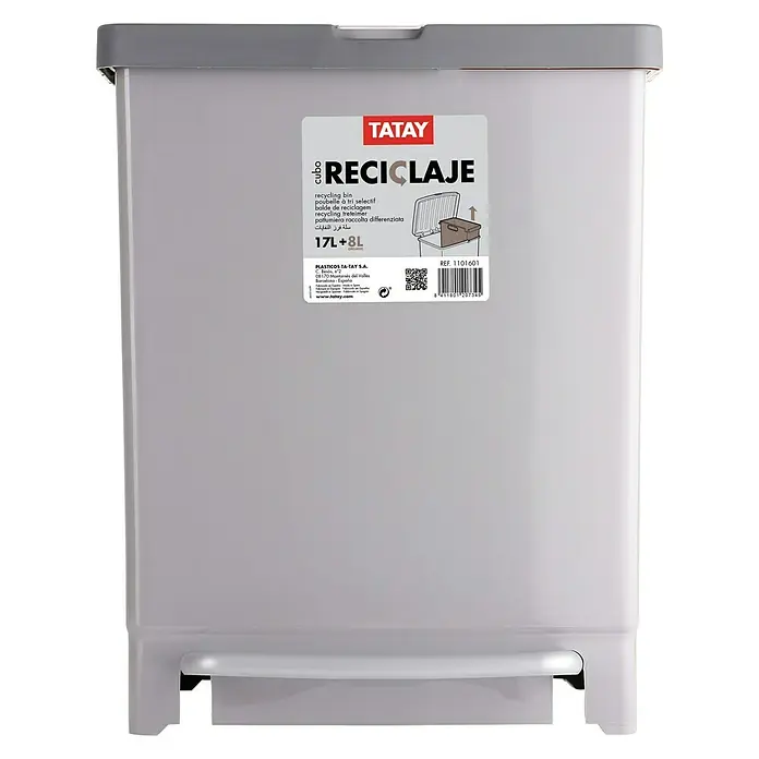 Tatay Cubo de la basura Reciclaje - 25 l, Gris, Rectangular, Plástico