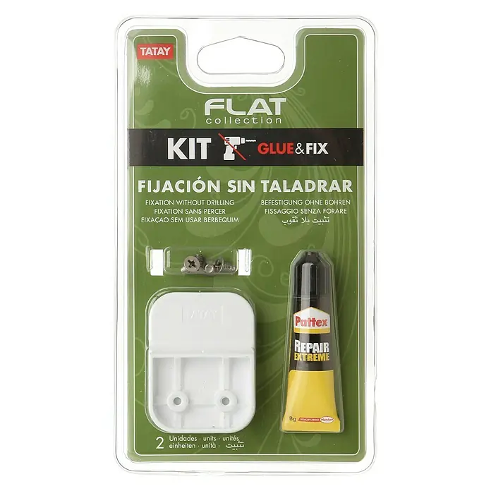 Tatay Flat Kit de fijación Glue Fix - 2 pzs., Blanco, Plástico (ABS), Apto para: Utensilios de baño