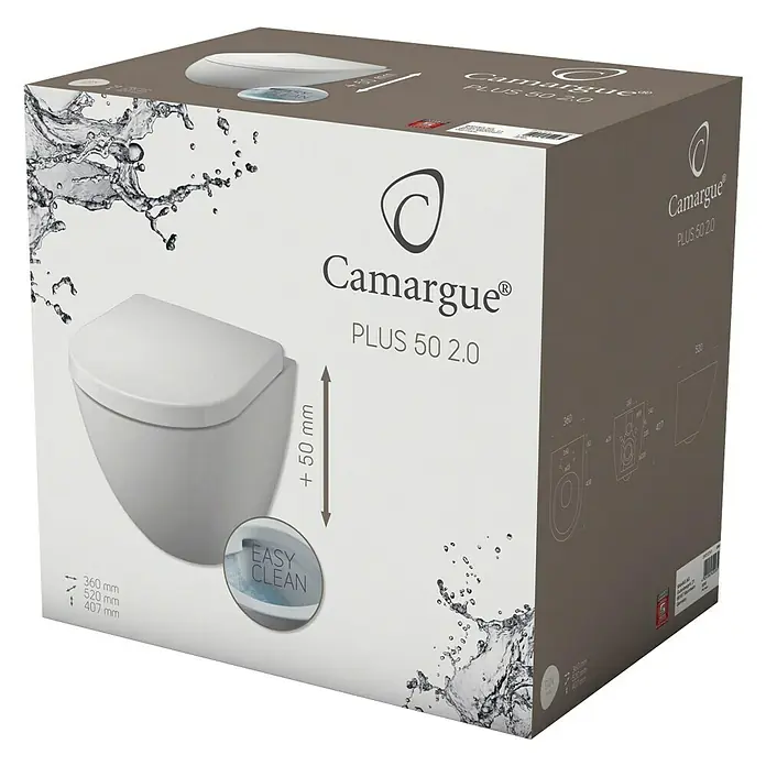 Camargue Komplet zidne WC školjke Plus 50 2.0 - Bez ruba, Bez posebne glazure, Oblik ispiranja: Duboko, WC odvod: Vodoravno, Bijele boje