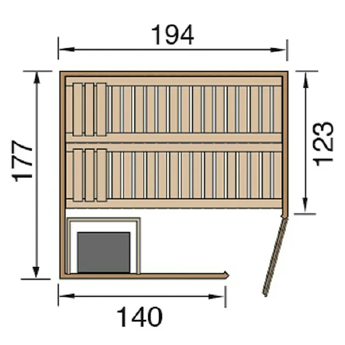 Weka Elementsauna Kiruna 2 GT - Mit 4,5 kW Bio-Ofen mit externer Steuerung, 177 x 194 x 199 cm - Ansicht von oben