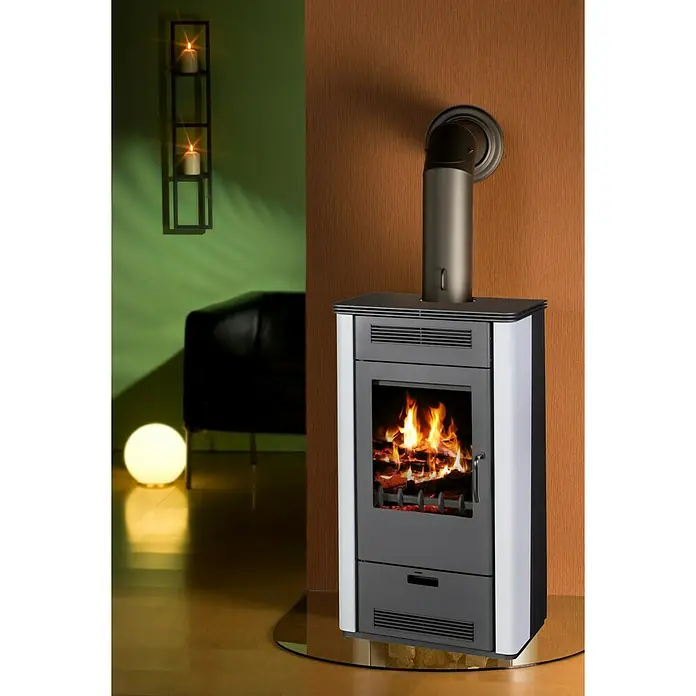 Kaminofen Etna - 7 kW, Raumheizvermögen: 140 m³, Verkleidung: Stahl, Anthrazit/Weiß