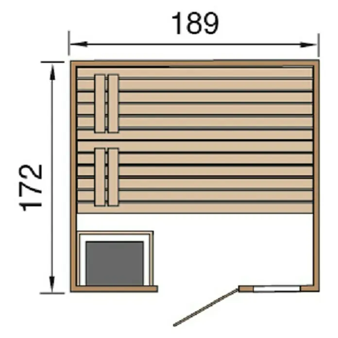 Weka Massivholzsauna Valida Sparset - Mit 9 kW Saunaofen mit integrierter Steuerung, Inkl. Spezial-Saunenleuchten-Set, 172 x 189 x 203,5 cm - Ansicht von oben