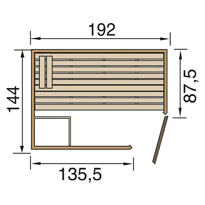 Weka Massivholzsauna Laukkala 2 GTF - Ohne Ofen, 144 x 192 x 200 cm - Ansicht von oben