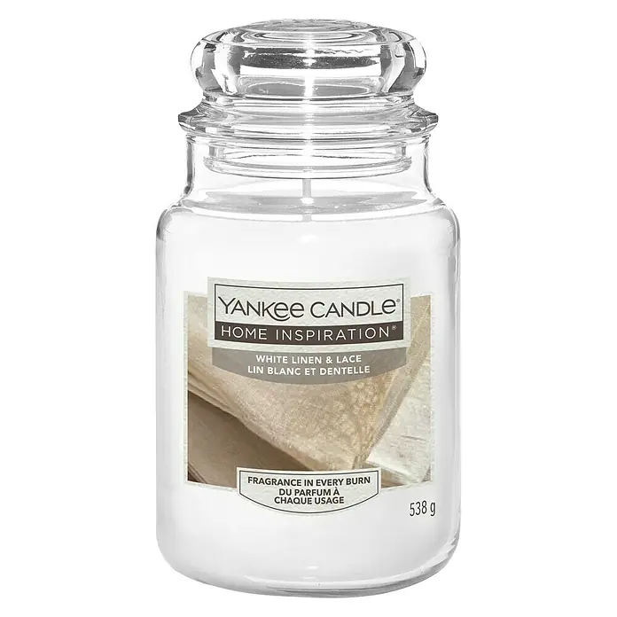 Yankee Candle Home Inspirations Duftkerze - Im Glas, White Linen & Lace, Large - Vorderansicht