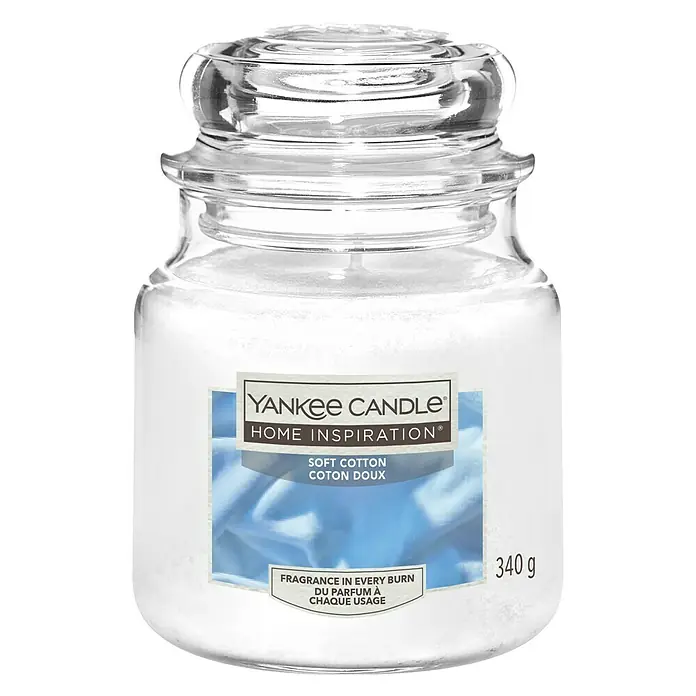 Yankee Candle Home Inspirations Duftkerze Classic - Im Glas, Soft Cotton, Medium - Vorderansicht