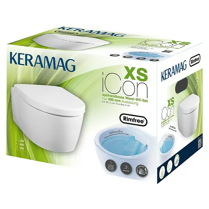 Geberit iCon Wand-WC-Set iCon XS - Spülrandlos, Ohne Spezialglasur, Spülform: Tief, WC Abgang: Waagerecht, Weiß