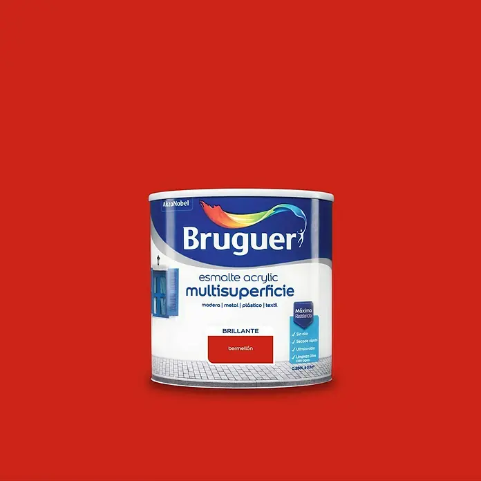 Bruguer Esmalte de color Acrylic multisuperficie - Bermellón, 250 ml, Brillante