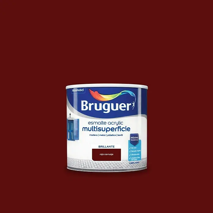 Bruguer Esmalte de color Acrylic multisuperficie - Rojo carruaje, 250 ml, Brillante
