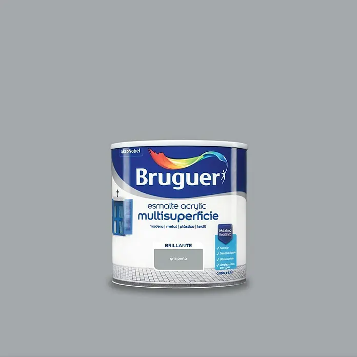 Bruguer Esmalte de color Acrylic multisuperficie - Gris perla, 250 ml, Brillante