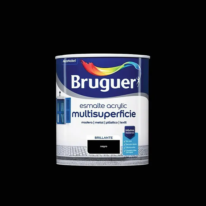 Bruguer Esmalte de color Acrylic multisuperficie - Negro, 750 ml, Brillante