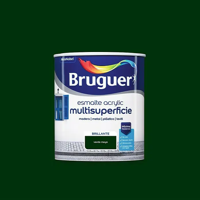Bruguer Esmalte de color Acrylic multisuperficie - Verde mayo, 750 ml, Brillante